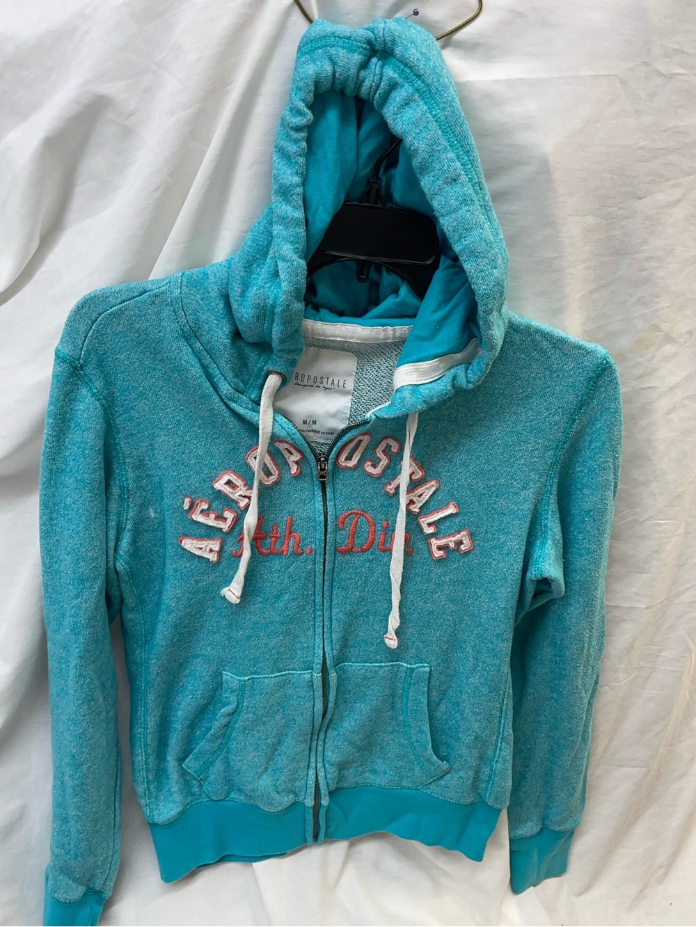 Aeropostale Bright Turquoise Zip front Hoodie with Embroidered Logo sz M